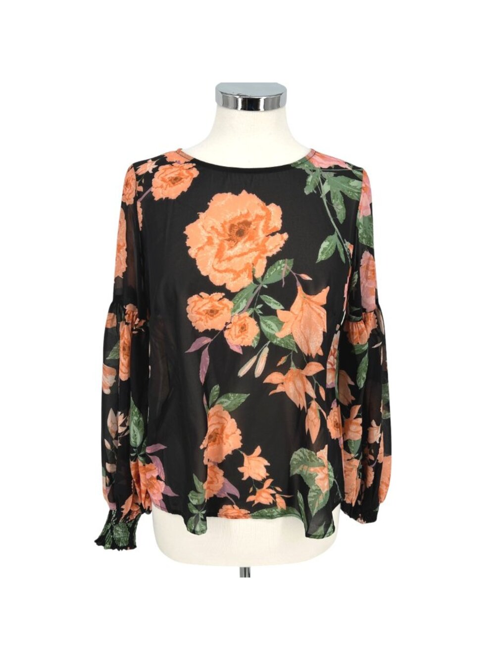 Vici Floral Puff Sleeve Blouse Black Orange Size Small Dark Cottagecore Boho